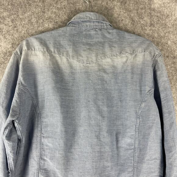 Culturata Linen Blend Western Shirt Men Large 16.5 42 Blue Faded Pearl Snap Itay - Picture 9 of 13